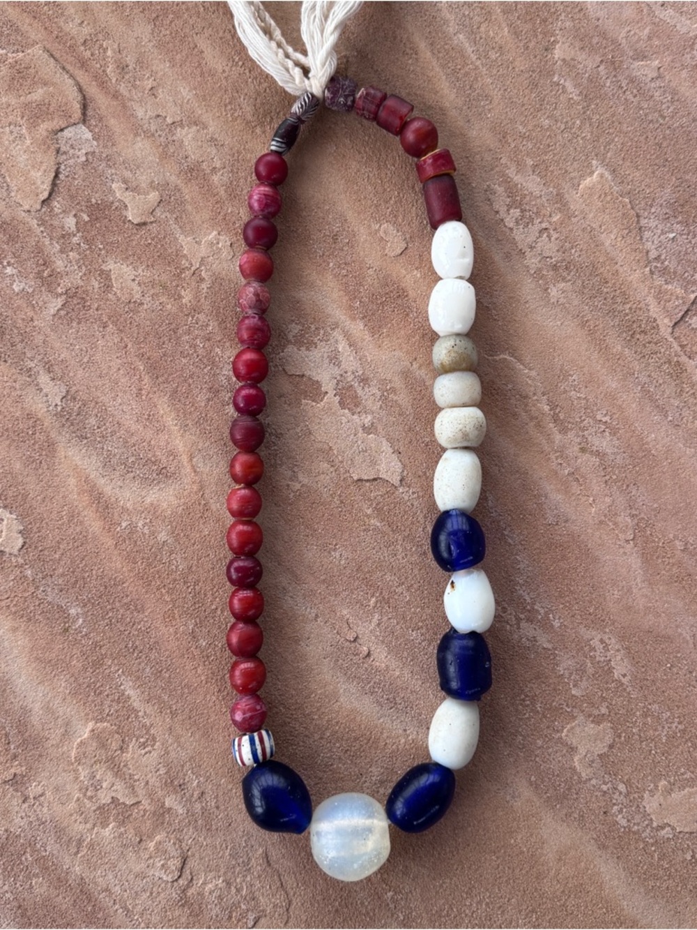 Vintage African Trade Bead Strand Venetian Yellow Heart Blue White Glass 320g